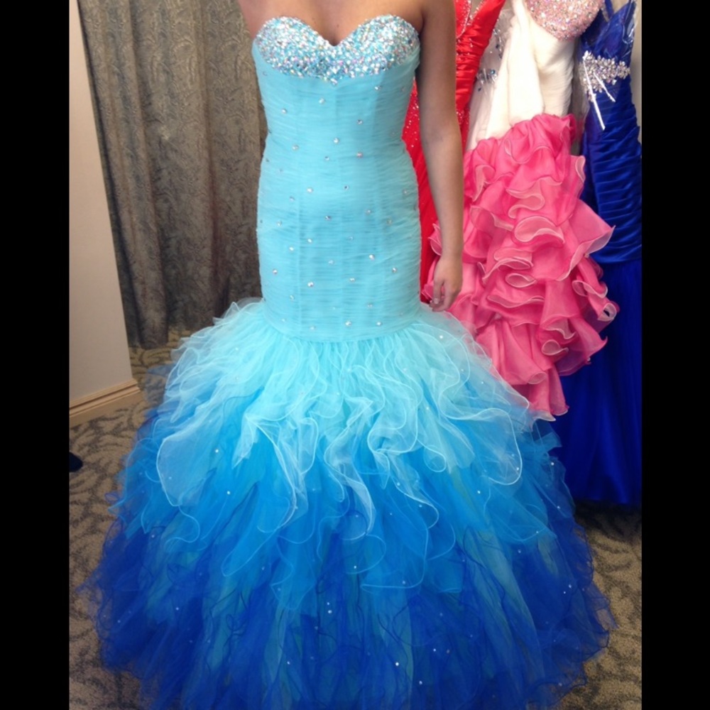 Mori Lee Light Blue Ombré Formal Gown